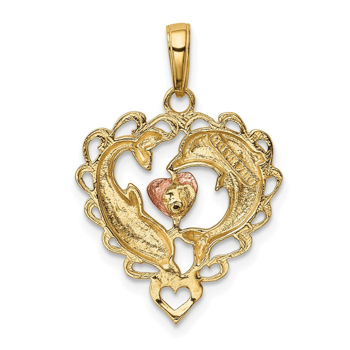 Million Charms 14K Two-Tone & Rhodium-plated Dolphins In Heart Pendant