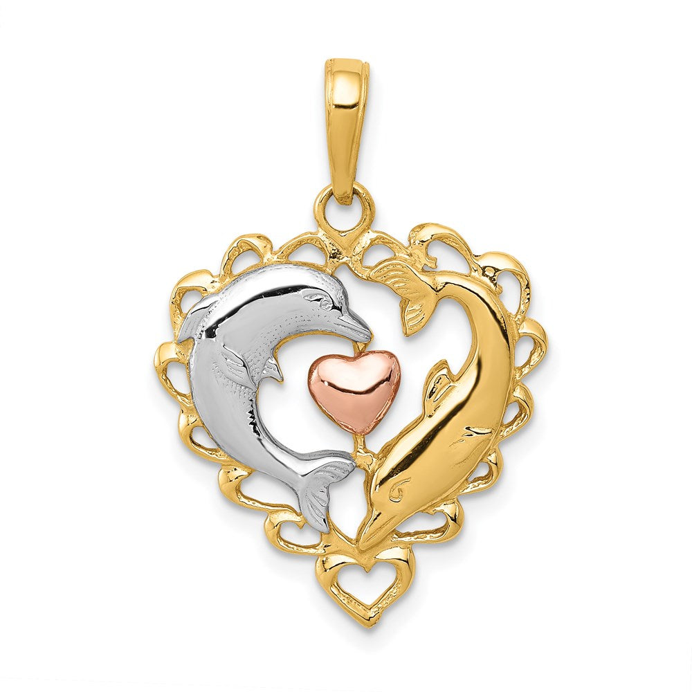 Million Charms 14K Two-Tone & Rhodium-plated Dolphins In Heart Pendant