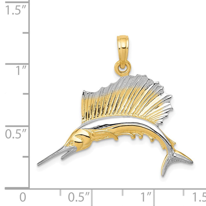 Million Charms 14K Yellow Gold Themed, Rhodium-plated Sailfish Pendant