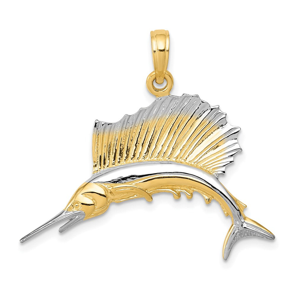Million Charms 14K Yellow Gold Themed, Rhodium-plated Sailfish Pendant
