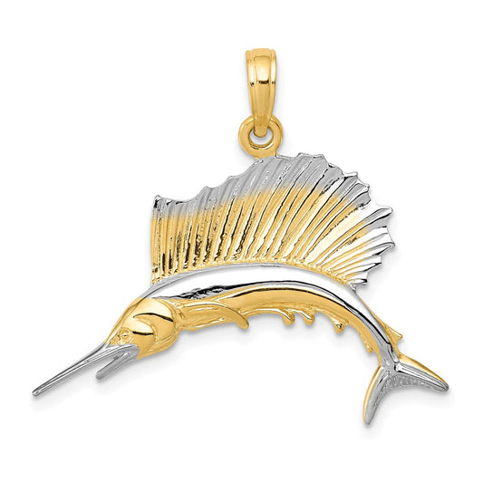 Million Charms 14K Yellow Gold Themed, Rhodium-plated Sailfish Pendant