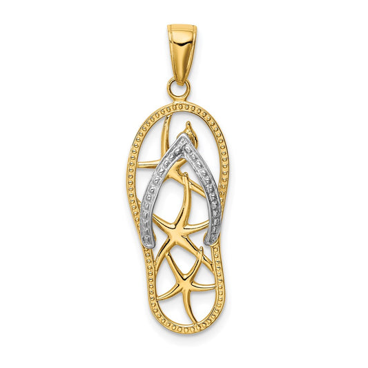 Million Charms 14K Two-Tone Gold Themed Nautical Starfish Flip-Flop Pendant