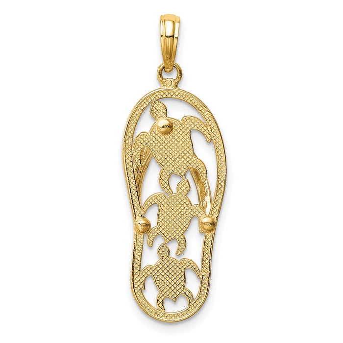 Million Charms 14K Two-Tone Gold Themed Triple Sea Turtle Flip-Flop Pendant