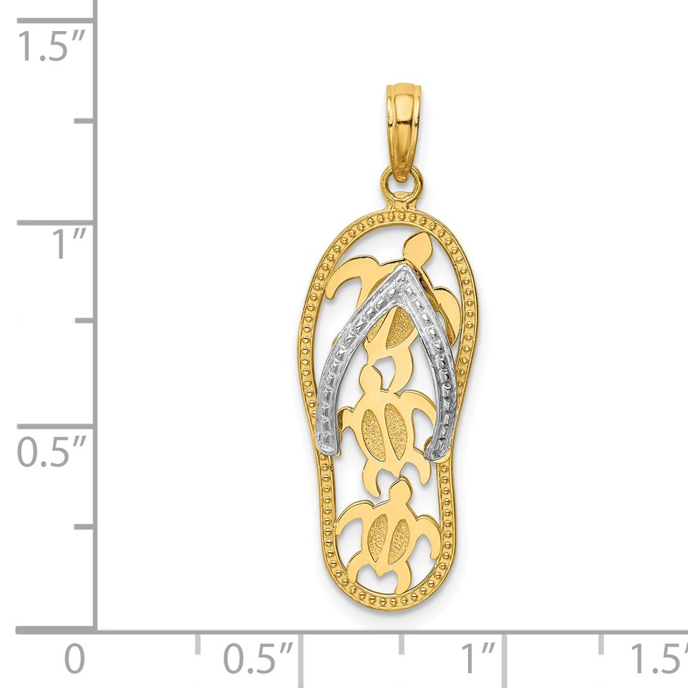 Million Charms 14K Two-Tone Gold Themed Triple Sea Turtle Flip-Flop Pendant