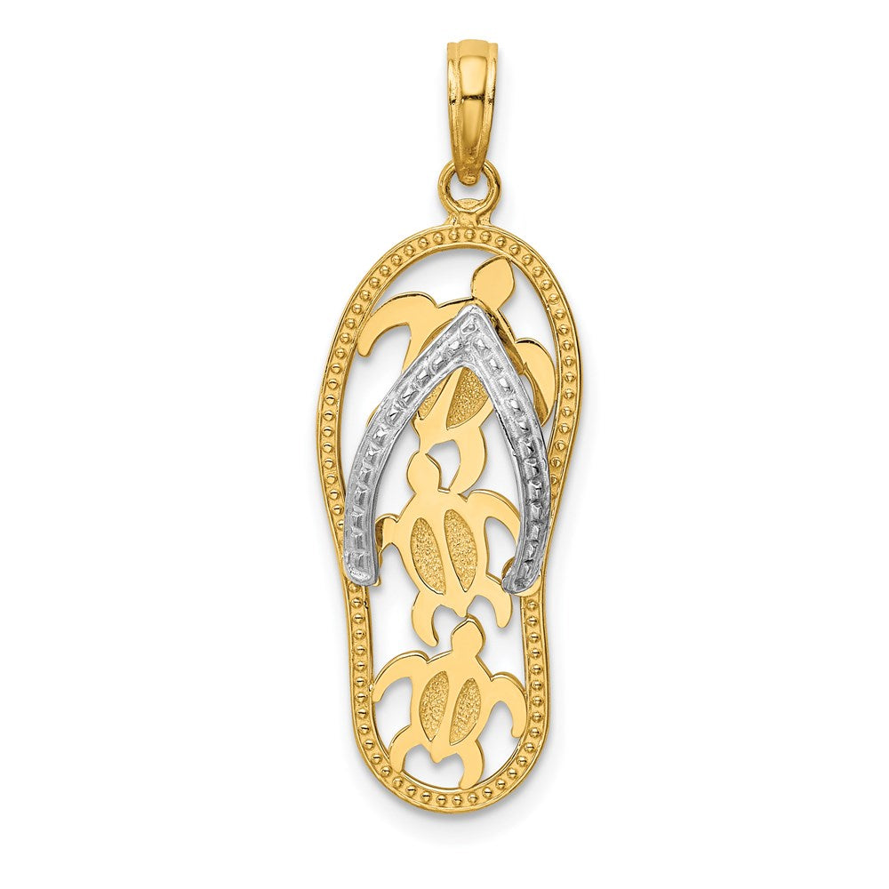 Million Charms 14K Two-Tone Gold Themed Triple Sea Turtle Flip-Flop Pendant
