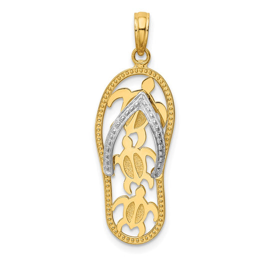 Million Charms 14K Two-Tone Gold Themed Triple Sea Turtle Flip-Flop Pendant
