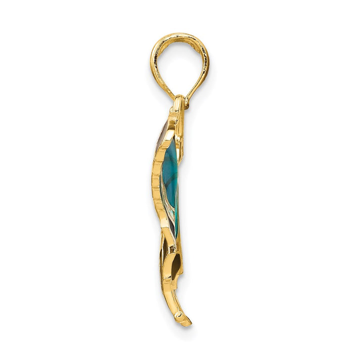 Million Charms 14K Yellow Gold Themed Aqua Enameled Butterfly Pendant