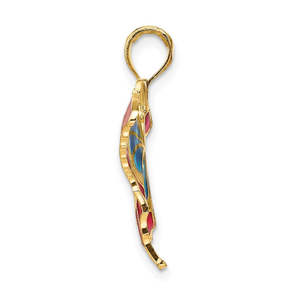 Million Charms 14K Yellow Gold Themed Blue & Red Enameled Butterfly Pendant