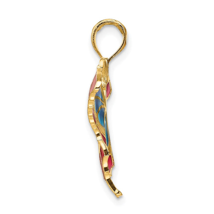 Million Charms 14K Yellow Gold Themed Blue & Red Enameled Butterfly Pendant