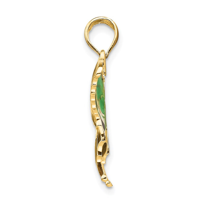 Million Charms 14K Yellow Gold Themed Green Enameled Butterly Pendant