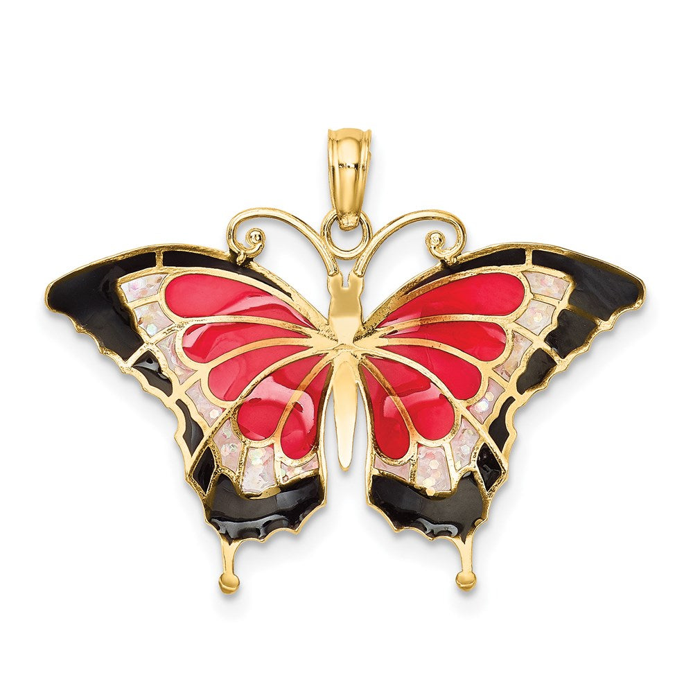 Million Charms 14K Yellow Gold Themed Enameled Butterfly Pendant
