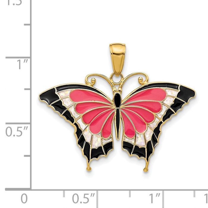 Million Charms 14K Yellow Gold Themed Enameled Butterfly Pendant