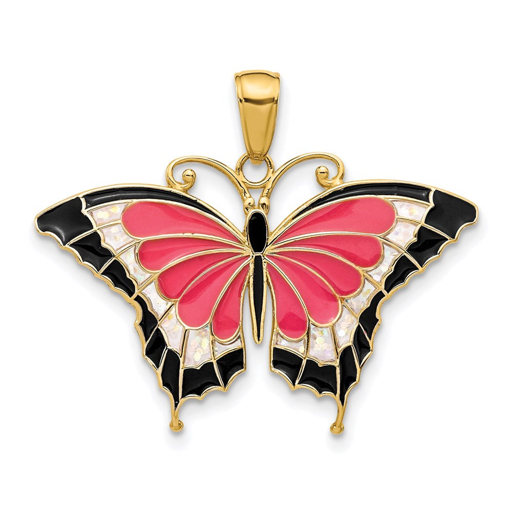 Million Charms 14K Yellow Gold Themed Enameled Butterfly Pendant