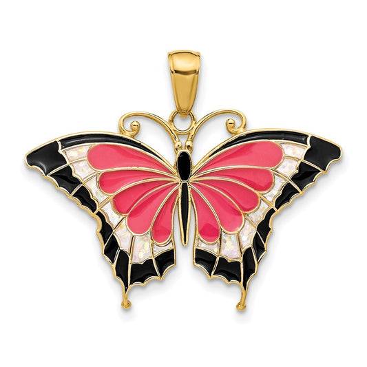 Million Charms 14K Yellow Gold Themed Enameled Butterfly Pendant