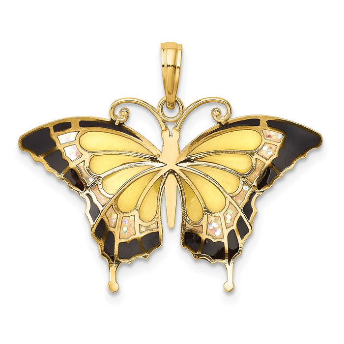 Million Charms 14K Yellow Gold Themed Yellow Enameled Butterfly Pendant