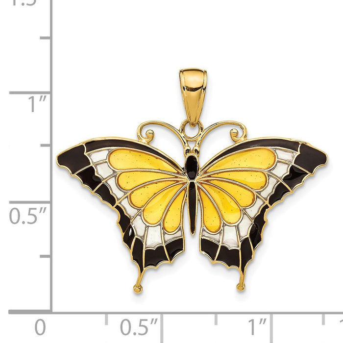 Million Charms 14K Yellow Gold Themed Yellow Enameled Butterfly Pendant