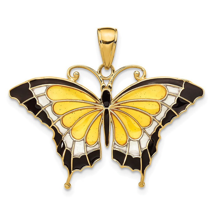 Million Charms 14K Yellow Gold Themed Yellow Enameled Butterfly Pendant