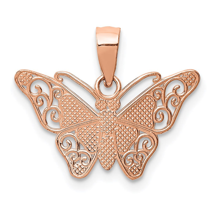 Million Charms 14K Rose Gold Themed & Rhodium-plated Diamond-Cut Butterfly Pendant
