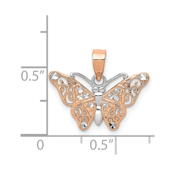 Million Charms 14K Rose Gold Themed & Rhodium-plated Diamond-Cut Butterfly Pendant