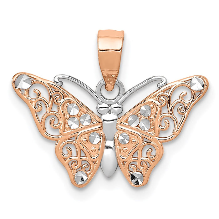 Million Charms 14K Rose Gold Themed & Rhodium-plated Diamond-Cut Butterfly Pendant