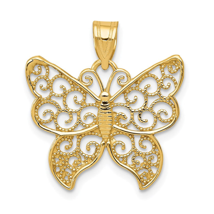 Million Charms 14K Yellow Gold Themed Filigree Butterfly Pendant