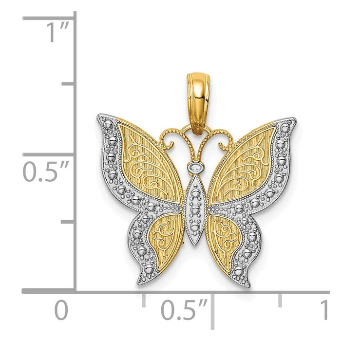 Million Charms 14K Yellow Gold Themed, Rhodium-plated Butterfly Pendant