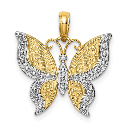 Million Charms 14K Yellow Gold Themed, Rhodium-plated Butterfly Pendant