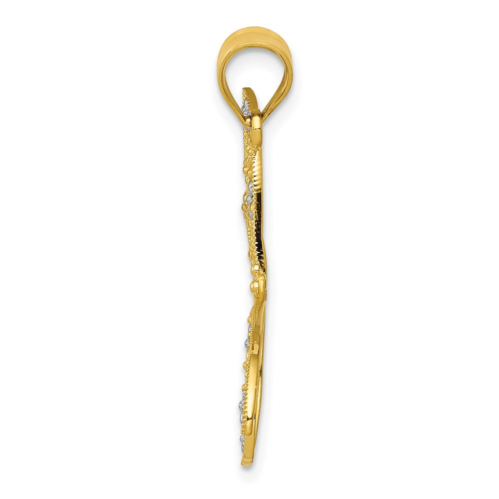 Million Charms 14K Yellow Gold Themed, Rhodium-plated Filigree Dragonfly Pendant