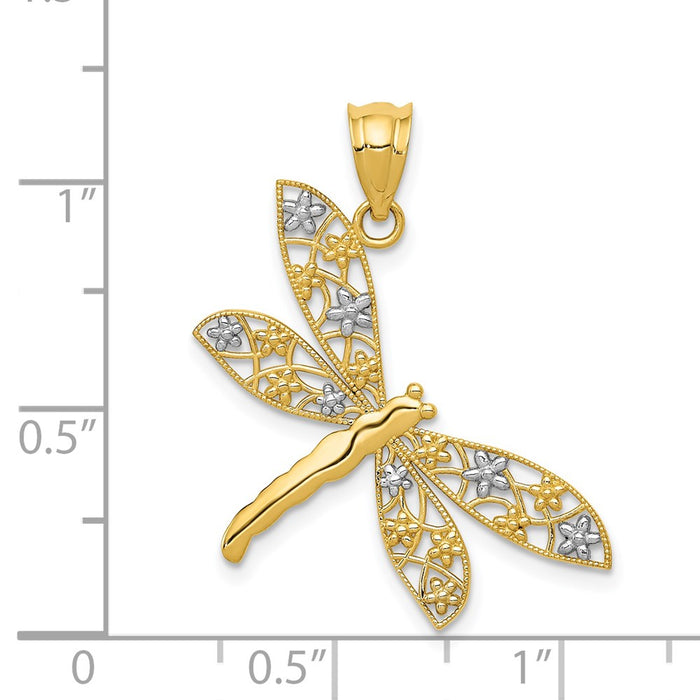 Million Charms 14K Yellow Gold Themed, Rhodium-plated Filigree Dragonfly Pendant