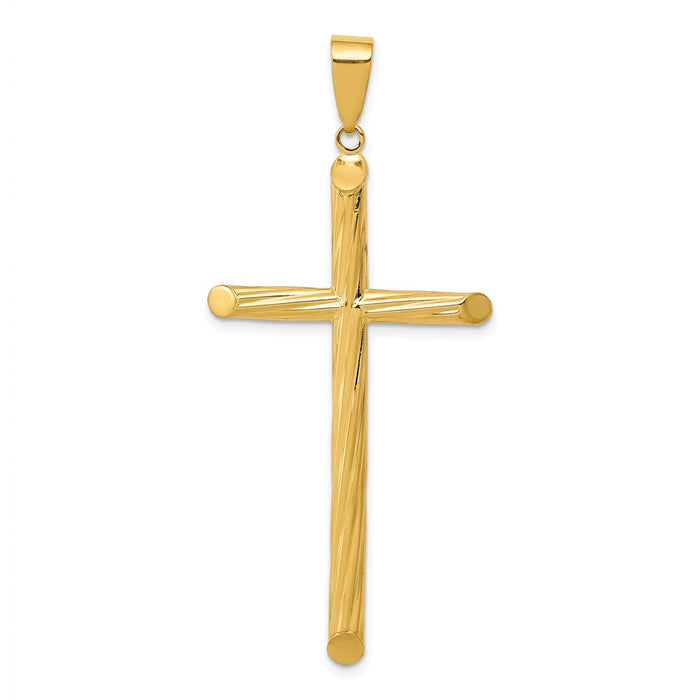 Million Charms 14K Yellow Gold Themed Fancy Textured Relgious Cross Pendant