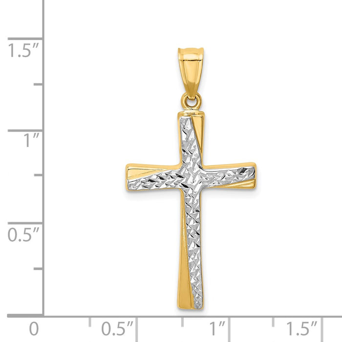 Million Charms 14K Yellow Gold Themed With Rhodium-plated Diamond-Cut Relgious Cross Pendant