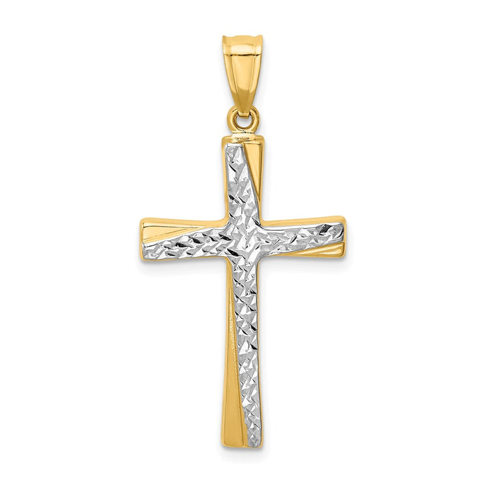 Million Charms 14K Yellow Gold Themed With Rhodium-plated Diamond-Cut Relgious Cross Pendant