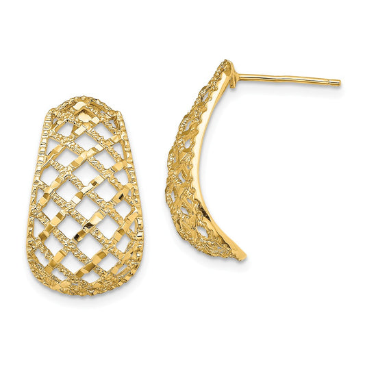Million Charms 14k Yellow Gold Diamond-cut Basket Weave J-Hoop Post Earring, 20mm x 20mm
