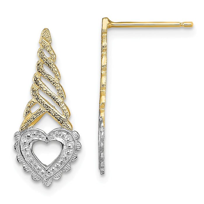 Million Charms 14K & Rhodium Heart on Yellow Cone Post Earrings, 20.3mm x 8.8mm