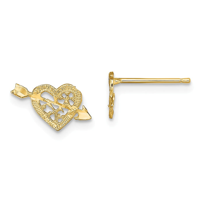 Million Charms 14k Yellow Gold Polished Arrow & Heart Post Earrings, 7mm x 10mm