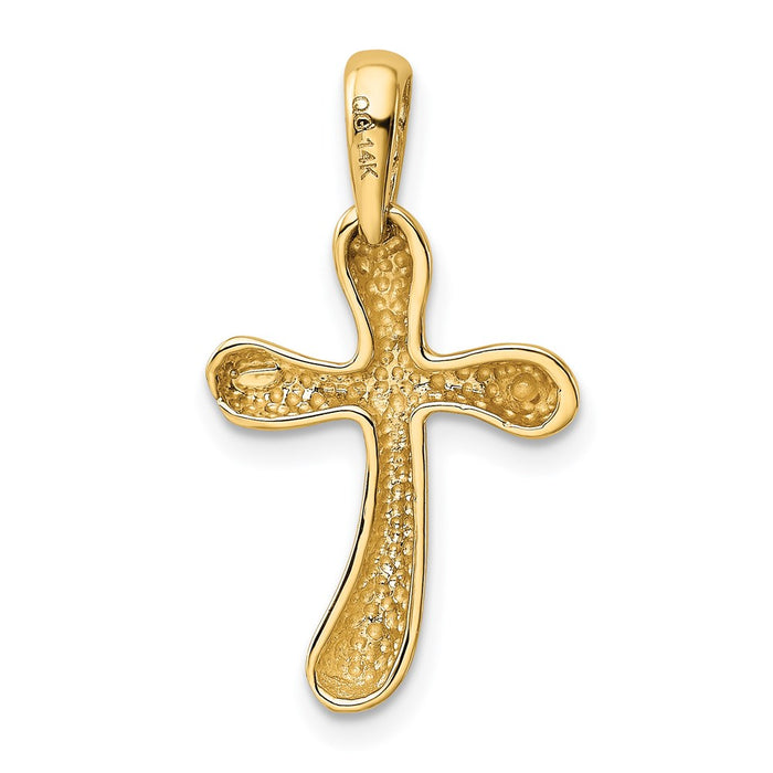 Million Charms 14K Yellow Gold Themed Polished Freeform Relgious Cross Pendant