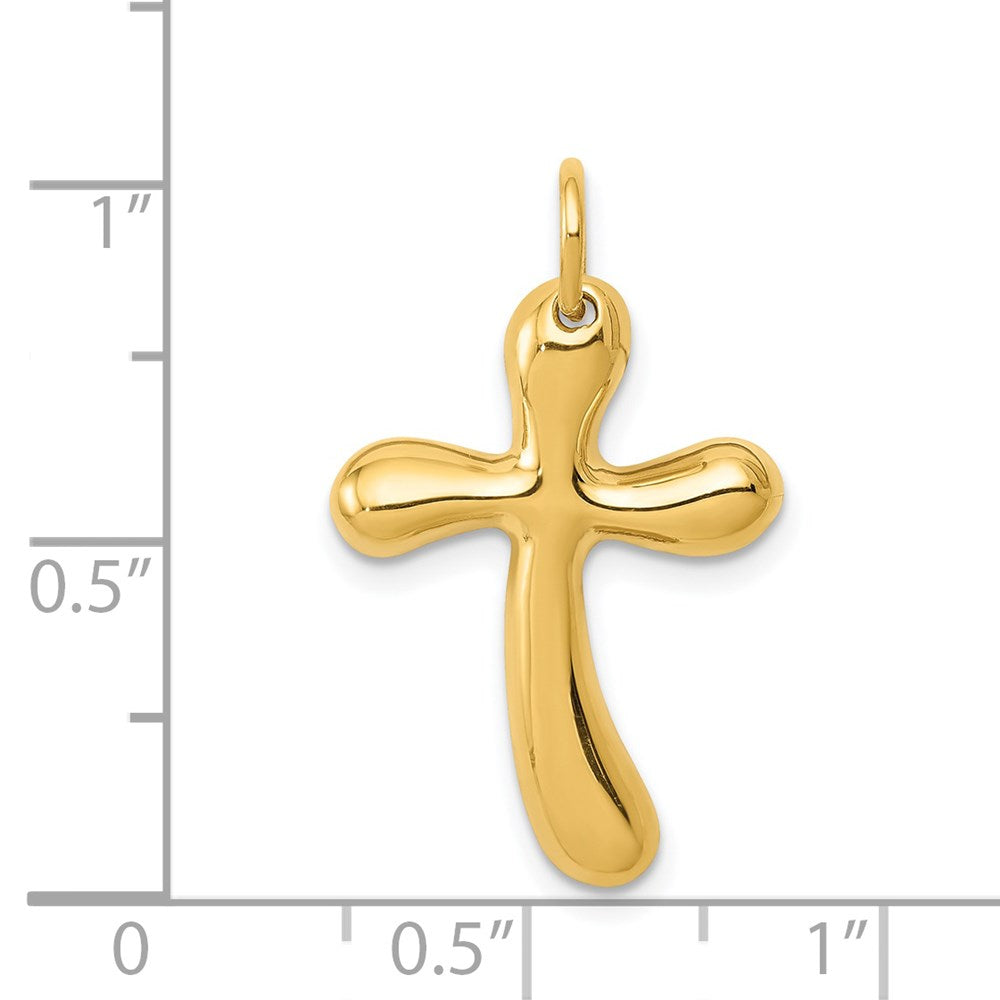 Million Charms 14K Yellow Gold Themed Polished Freeform Relgious Cross Pendant