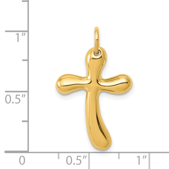 Million Charms 14K Yellow Gold Themed Polished Freeform Relgious Cross Pendant