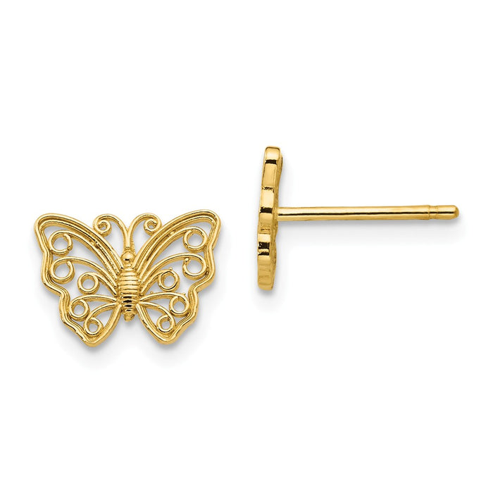 Million Charms 14k Yellow Gold Butterfly Post Earrings, 7mm x 9mm