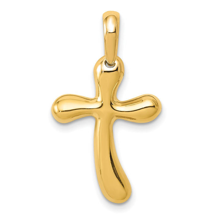 Million Charms 14K Yellow Gold Themed Polished Freeform Relgious Cross Pendant