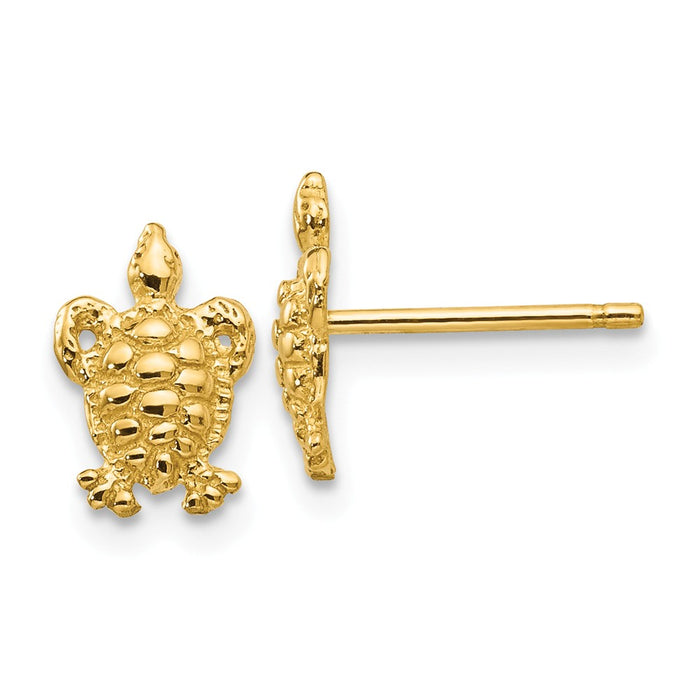 Million Charms 14k Yellow Gold Mini Turtle Post Earrings, 9mm x 6mm
