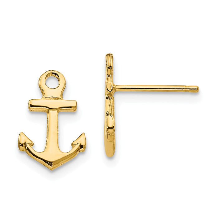 Million Charms 14k Yellow Gold Anchor Post Earrings, 12mm x 8mm
