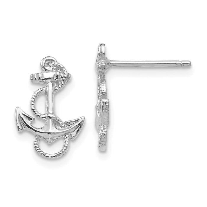 Million Charms 14K White Gold Anchor with Rope Trim Post Earrings,
