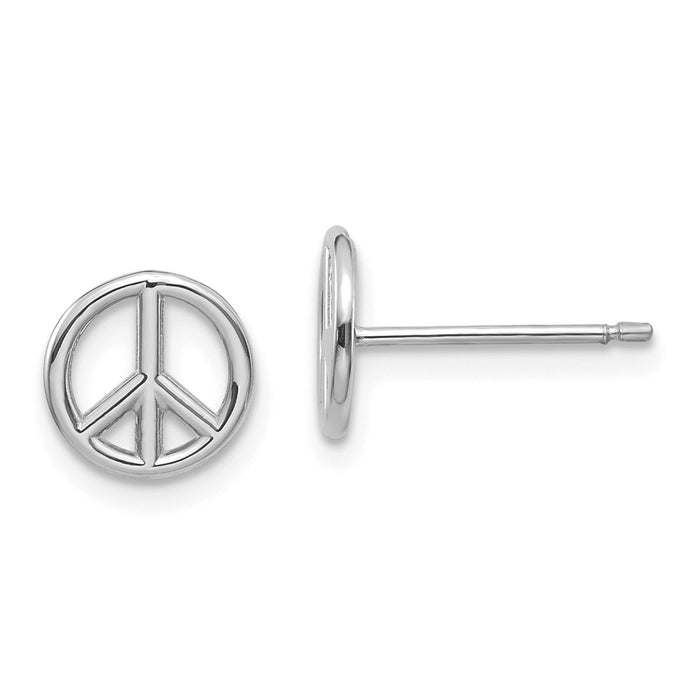 Million Charms 14K White Gold Polished Peace Symbol Post Earrings, 8mm x 8mm