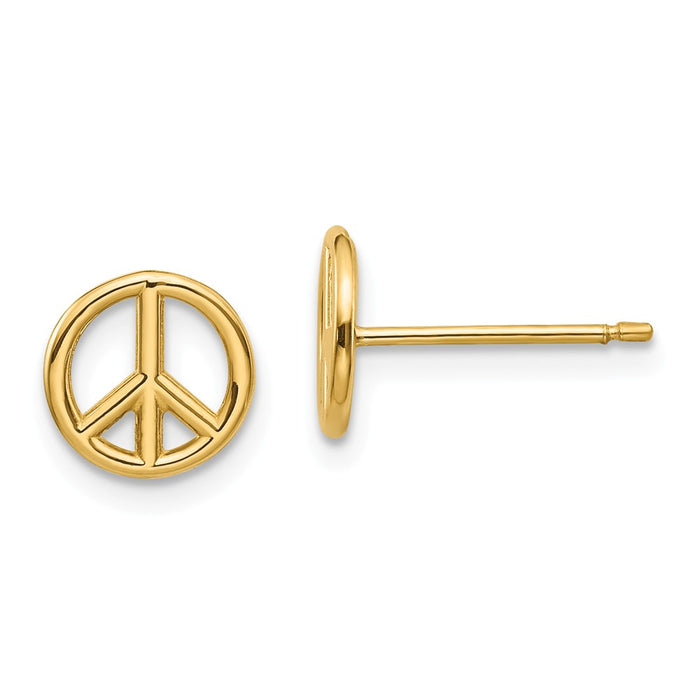 Million Charms 14k Yellow Gold Polished Peace Symbol Post Earrings, 8mm x 8mm