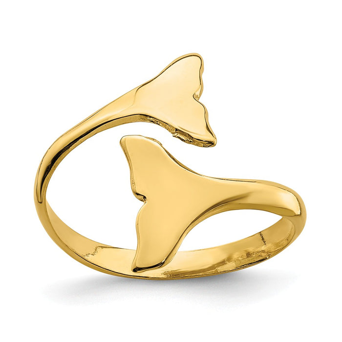 14k Yellow Gold Double Whale Tails Ring, Size: 7