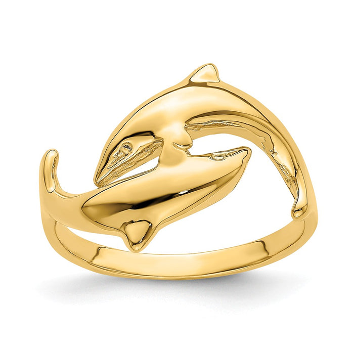 14k Yellow Gold Double Dolphin Ring, Size: 6.5