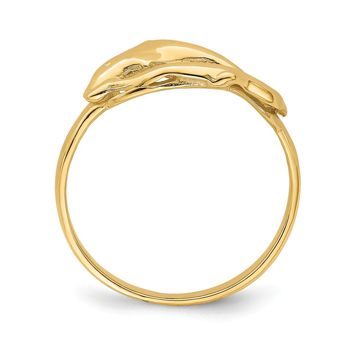 14k Yellow Gold Double Dolphin Circle Ring, Size: 7