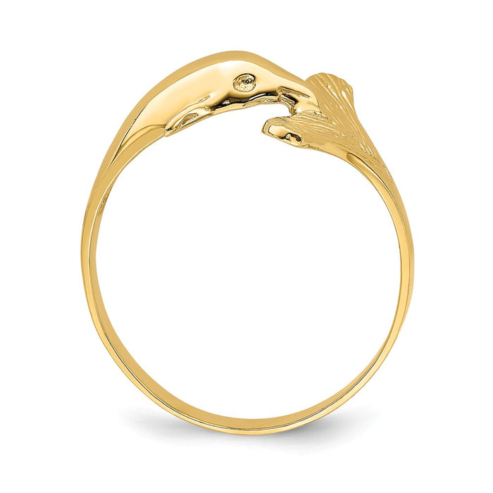 14k Yellow Gold Fan-tailed Dolphin Ring, Size: 7.5