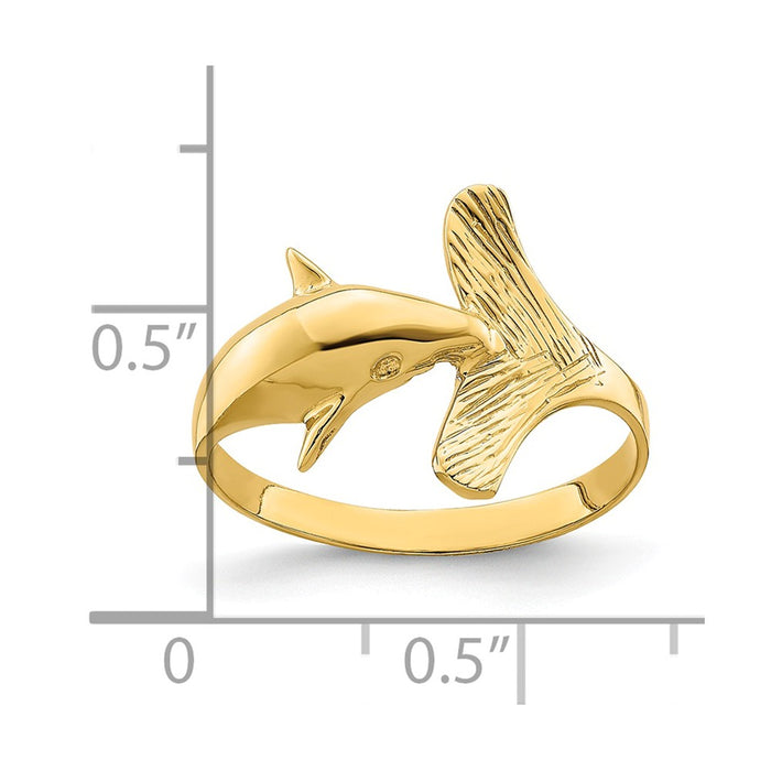 14k Yellow Gold Fan-tailed Dolphin Ring, Size: 7.5